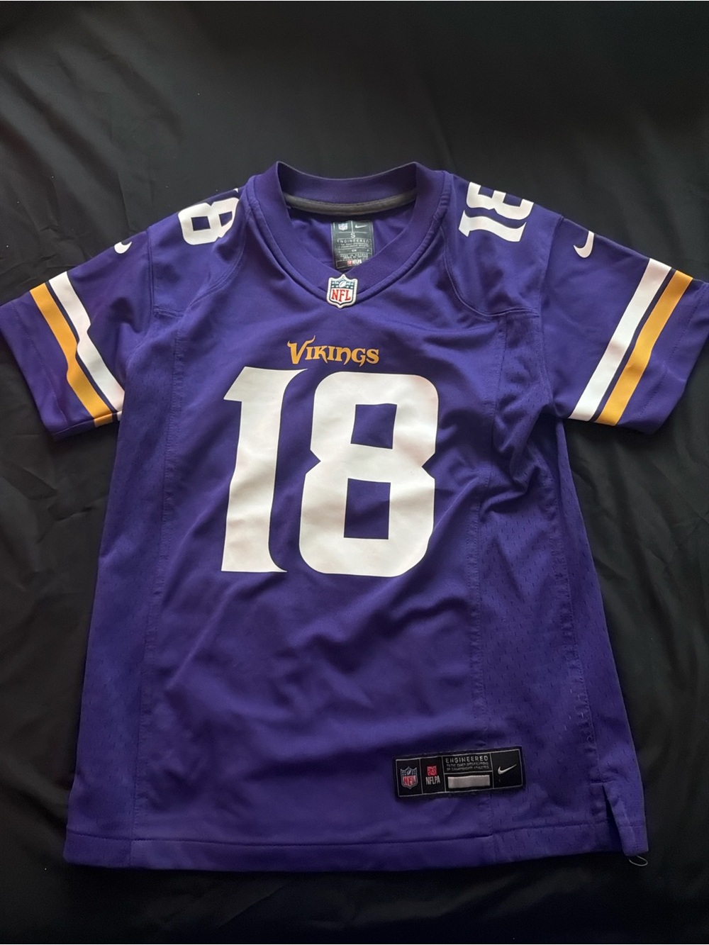 Nike Kids Vikings Purple #18 Team Jersey with White and Gold Accents
